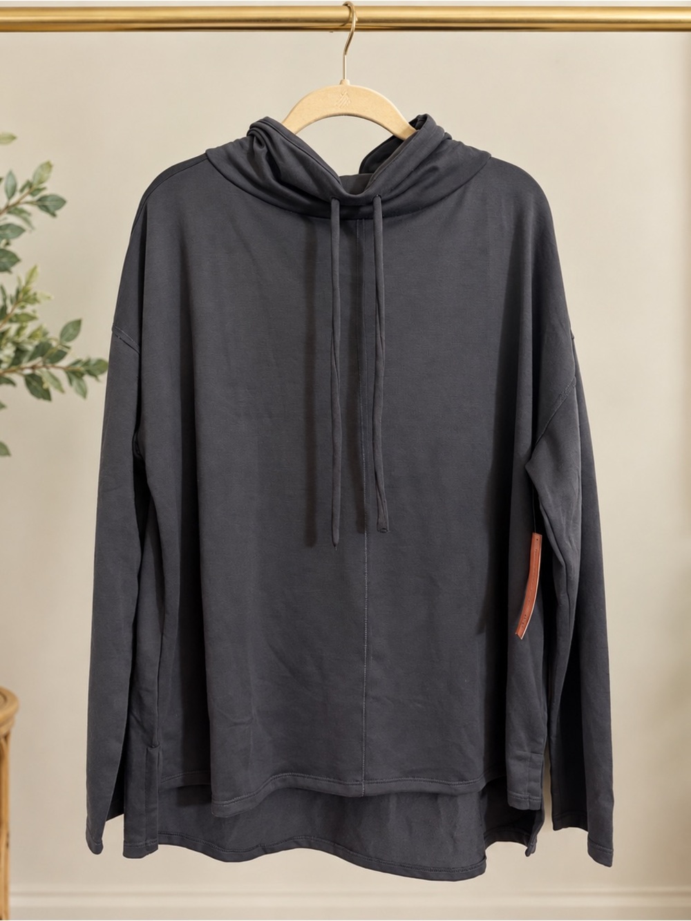 Uncover Women’s L Charcoal Coolfeel Cowl Neck Hi-Low Pullover NWT